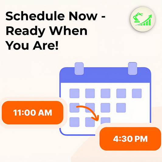 Calendar with time slots 11:00 AM and 4:30 PM, promoting scheduling flexibility.